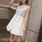 Sleeveless Striped Pleated Mini Dress