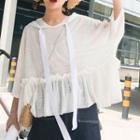 Plain Ruffle Hem 3/4 Sleeve Hoodie