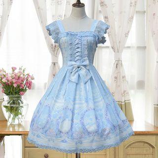 Bow Accent Lace Trim Sleeveless A-line Dress