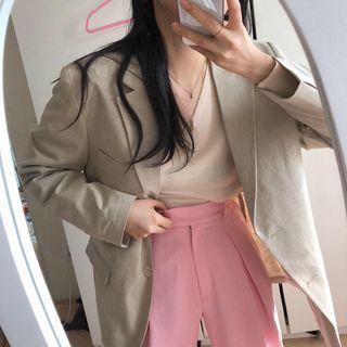 Long-sleeve Plain Shirt / Wide Leg Pants