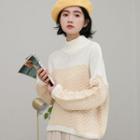 Mock-neck Two-tone Sweater Yellow & White - One Size