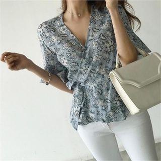 Floral Peplum Surplice-wrap Blouse