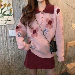 Flower Long-sleeve Loose-fit Knit Top
