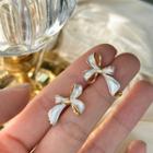 Bow Alloy Earring Stud Earring - 1 Pair - S925 Silver Stud - White - One Size
