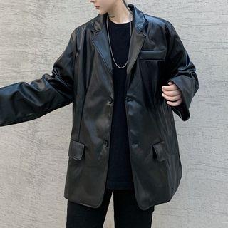 Faux-leather Two Button Blazer