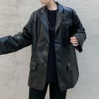 Faux-leather Two Button Blazer