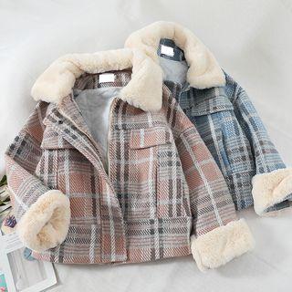 Faux-fur Collar Plaid Cropped Zip Coat