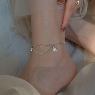 Star Layered Sterling Silver Anklet Silver - One Size
