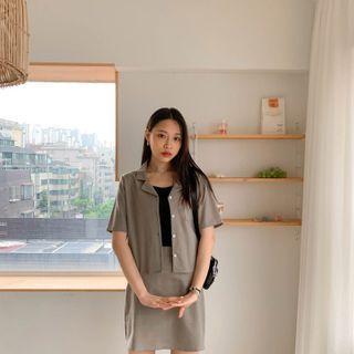 Set: Open-placket Shirt + Miniskirt