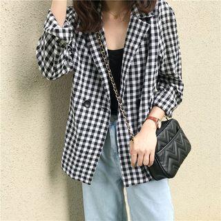 Plaid Buttoned Blazer Same As Image - One Size
