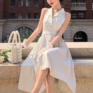 Plaid Sleeveless Collared Midi Dress