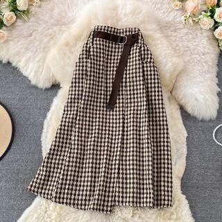 Belted Woolen Midi Skirt