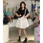 Mock Two-piece Short-sleeve Asymmetrical Dress