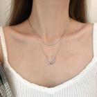 925 Sterling Silver Moon Pendant Layered Choker Necklace