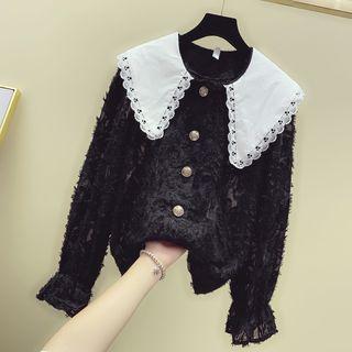 Crochet-lace Collar Long-sleeve Lace Shirt