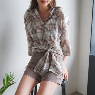Tie-front Plaid Shirt