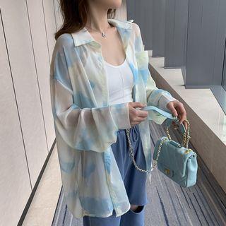 Long-sleeve Tie-dyed Sheer Shirt