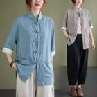 Elbow-sleeve Chinese Frog Button Shirt