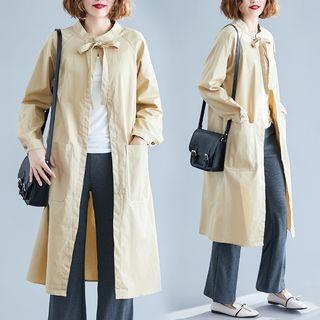 Plain Long-sleeve Trench Jacket