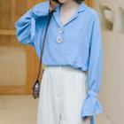 Bell-sleeve Blouse Blue - One Size