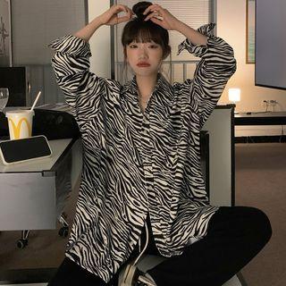 Zebra Print Shirt Zebra Print - Black & Beige - One Size