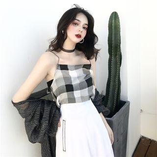 Plaid Cami Top / Asymmetrical Midi A-line Skirt