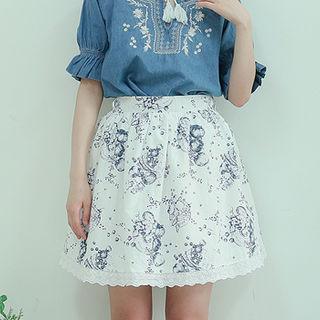 Laced Patterned A-line Skirt White - One Size