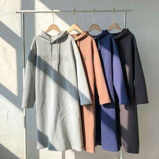 Lettering Fleece Long-sleeve Hooded Dress