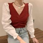 Two-tone Ruffled Cropped Blouse