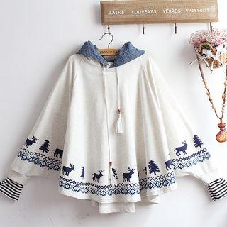 Deer Print Cape-sleeve Hoodie
