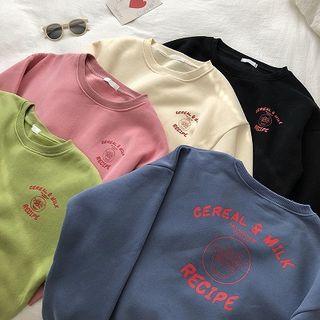 Lettering Print Crewneck Long-sleeve Fleece Sweatshirt