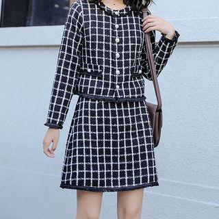 Set: Sleeveless Tweed Mini Dress + Button-up Jacket
