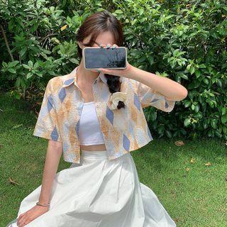 Short-sleeve Argyle Crop Shirt