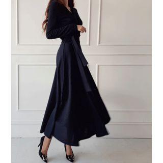 Surplice-wrap Flared Knit Dress In 2 Lengths