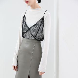 Set: Long Sleeve T-shirt + Lace Camisole Top