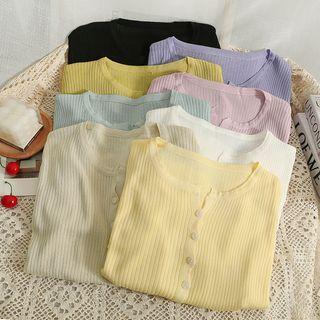 Slim-fit Button-up Light Knit Top In 8 Colors
