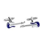 Fashionable High-end Blue Electric Guitar Cufflinks Silver - One Size