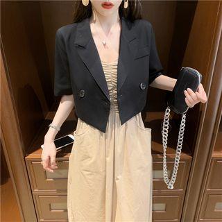 Short-sleeve Plain Blazer / Ruffled Plain Tube Dress