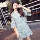 Plain Elbow-sleeve Lace Top