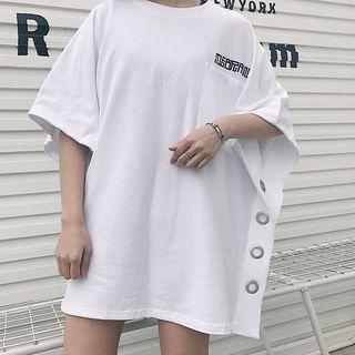 Embroidered Short-sleeve Grommet Detail T-shirt