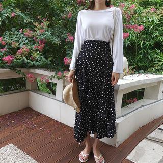 Ruffle-detail Dotted Long Skirt