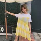 Short-sleeve Check Panel A-line Dress