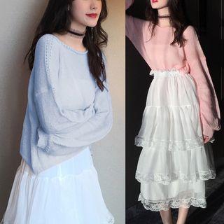 Plain Knit Top / A-lin Ruffle Skirt