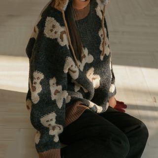 Oversize Cartoon Jacquard Sweater Black - One Size