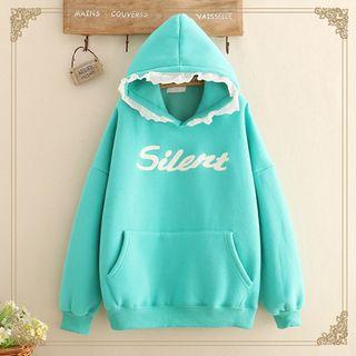 Embroidered Lace-hem Fleece-lining Hoodie