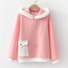 Contrast-trim Rabbit Ear Hoodie Pink - One Size