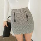 Zip-pocket Checked Miniskirt