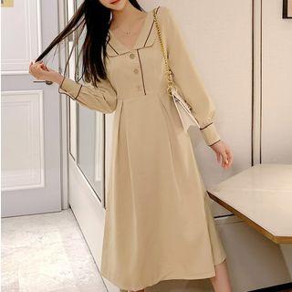 Contrast Trim Buttoned Midi Dress