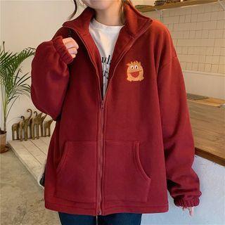 Cartoon Embroidered Stand-collar Zip-up Jacket