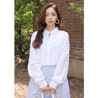 Batwing-sleeve Cropped Linen-blend Shirt